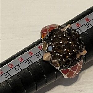 Silver Owl Ring with Red Accents